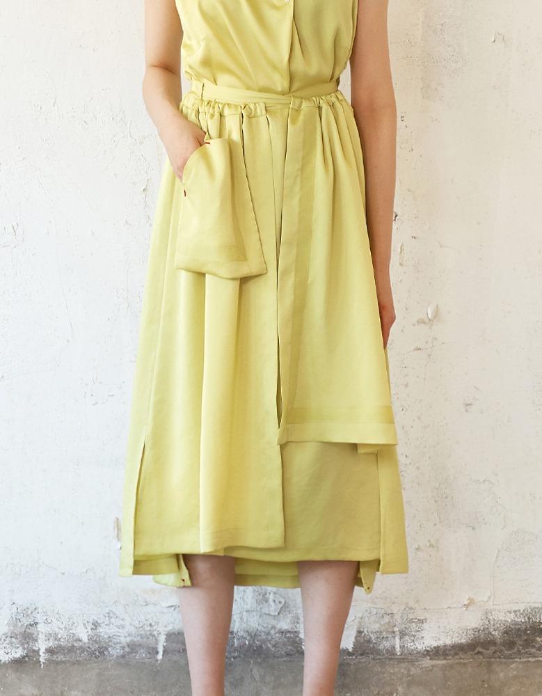 PARALL WRAP SKIRT YELLOW GREEN